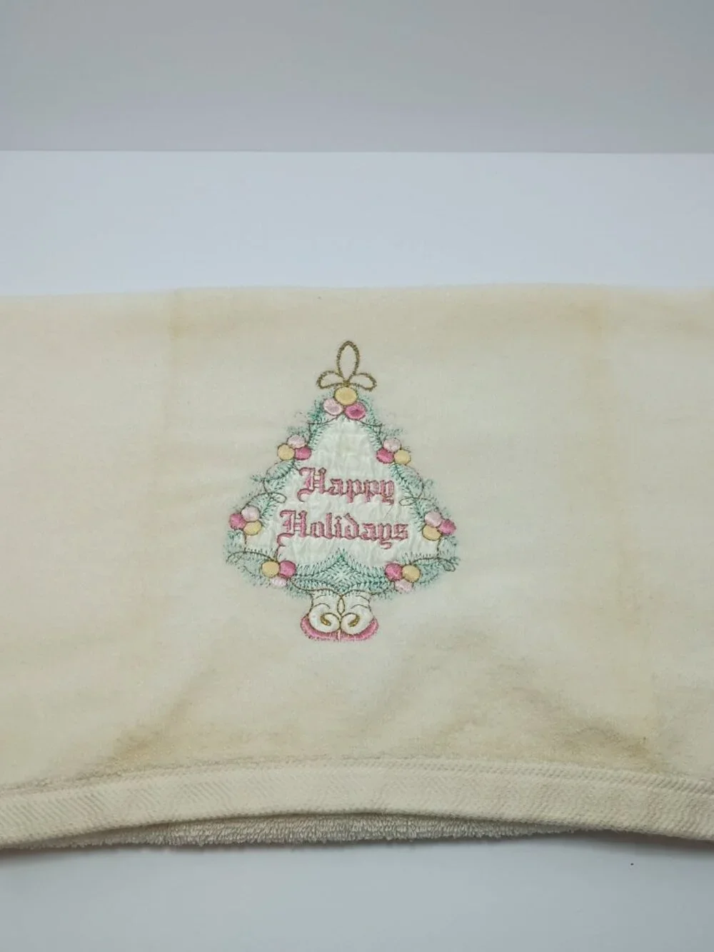 Royal Terry 1980s Christmas Happy Holidays Body and Hand Towel Set Cotton USA